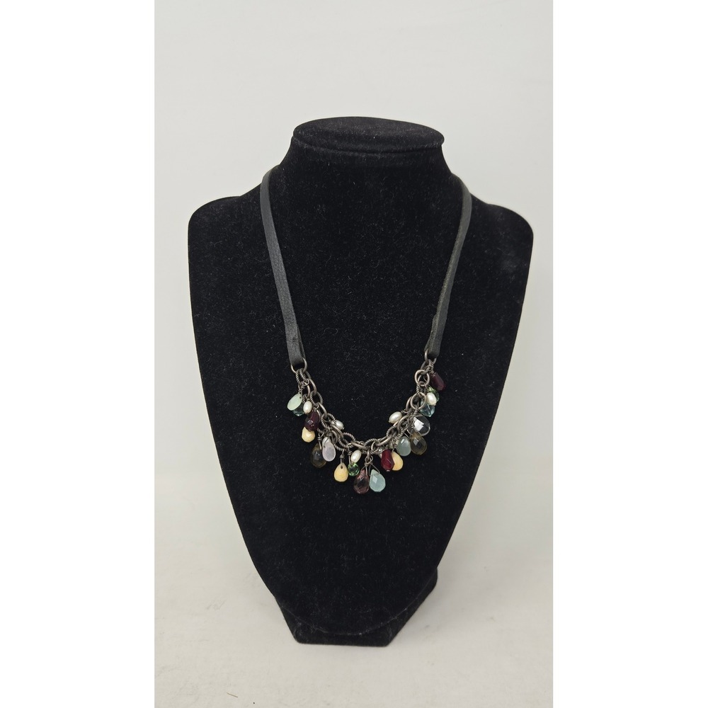 Silpada Sterling Silver Oxidized Glass Beads & Pearl Black Suede Necklace N1263